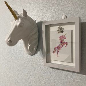 Unicorn Head/Framed Picture Bundle EUC
